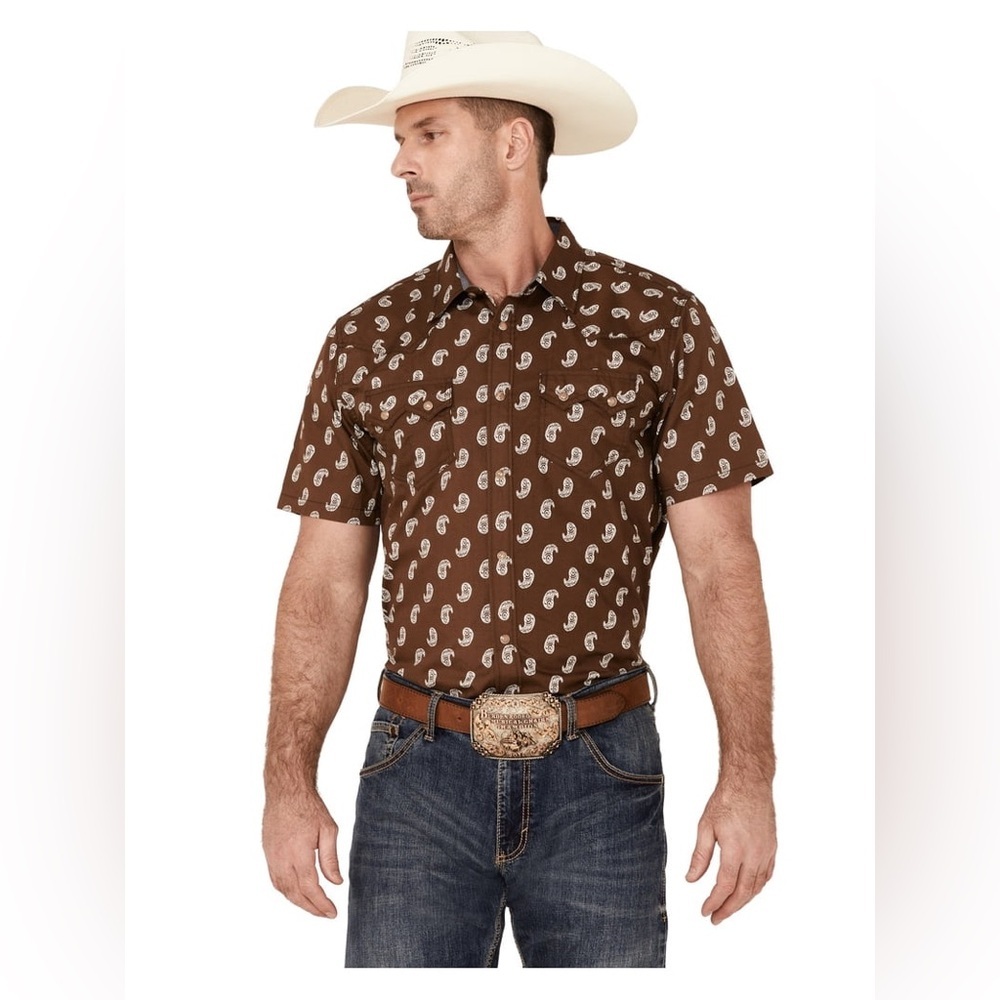 Cody James Brown Western Shirt - Paisley Print Snap Front Size L